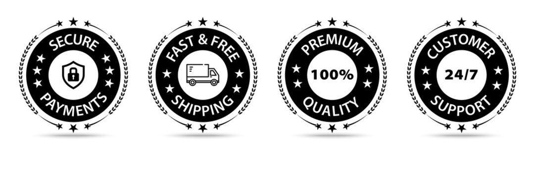Trust Badges: Secure Payments, Fast Shipping, Premium Quality, 24/7 Support